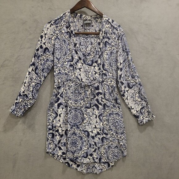 Angie Mini Dress‎ Women's Size Large Faux Wrap Tie Front Pockets Asymmetric Boho - Picture 1 of 6